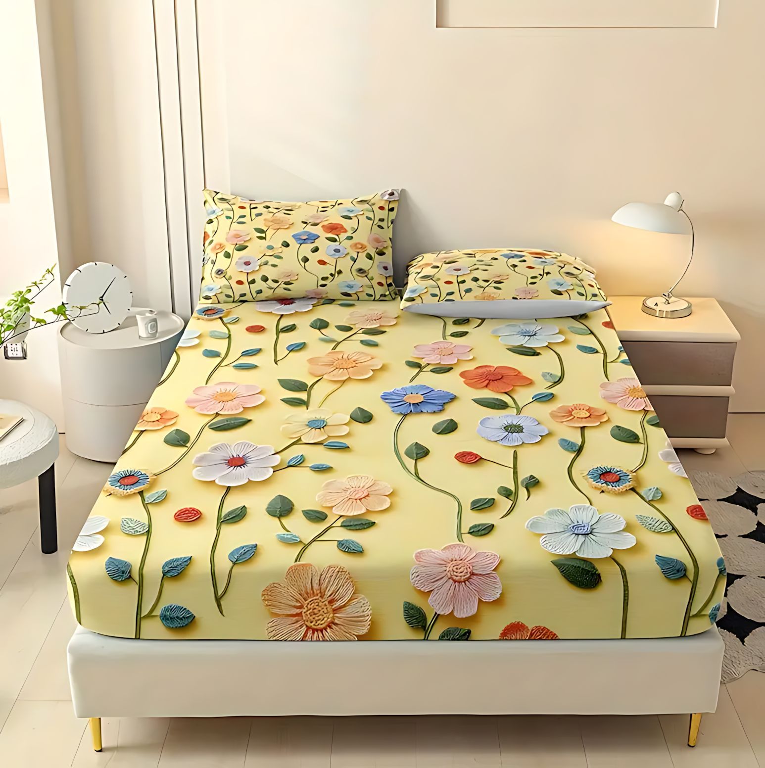 TEMU / JIT Patrón de flores trituradas transfronterizas 3D impresión digital cama molida Kasama colchón conjunto de ropa de cama