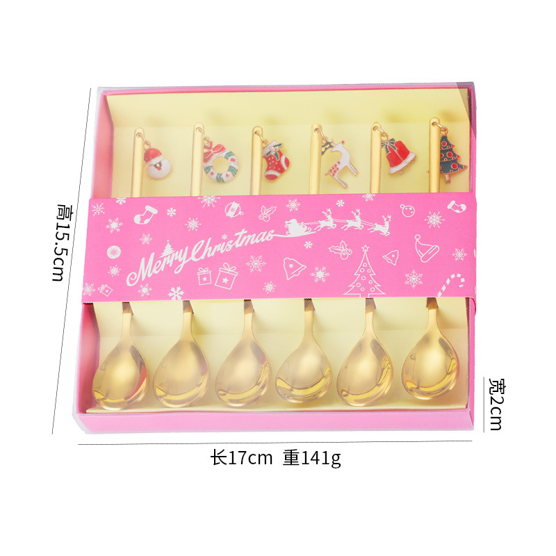Vajilla de Navidad transfronteriza de dibujos animados cuchara de café cuchara de mezcla cuchara de postre tenedor caja de regalo traje de acero inoxidable cuchara de Navidad