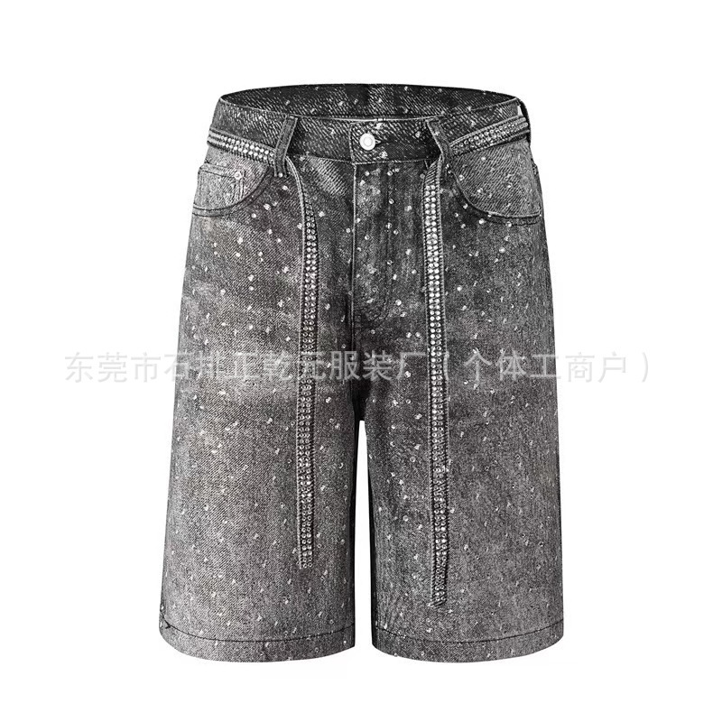 跨境潮流夏季欧美嘻哈图案印花牛仔短裤男高街潮牌日系休闲五分裤|undefined