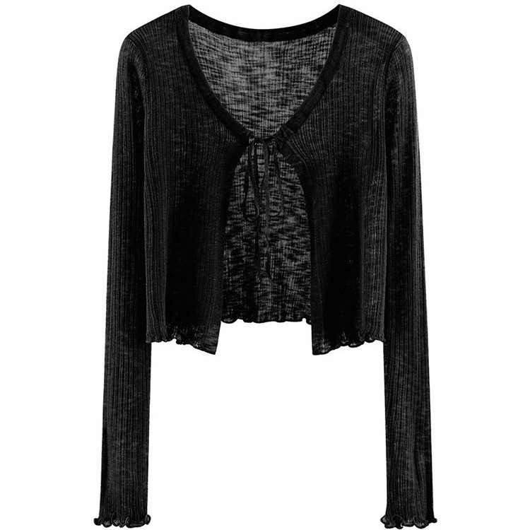Right Shoulder Long-Sleeved Shawl Jacket with Straps Knitted Sun Protection Cardigan New Korean Style Short Top Women's Summer High-End