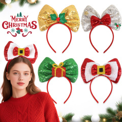 新しいクリスマスヘッドバンドスパンコール蝶ネクタイヘッドバンド子供のクリスマスパーティーの装飾大きな蝶ネクタイヘッドバンドヘッドバックル