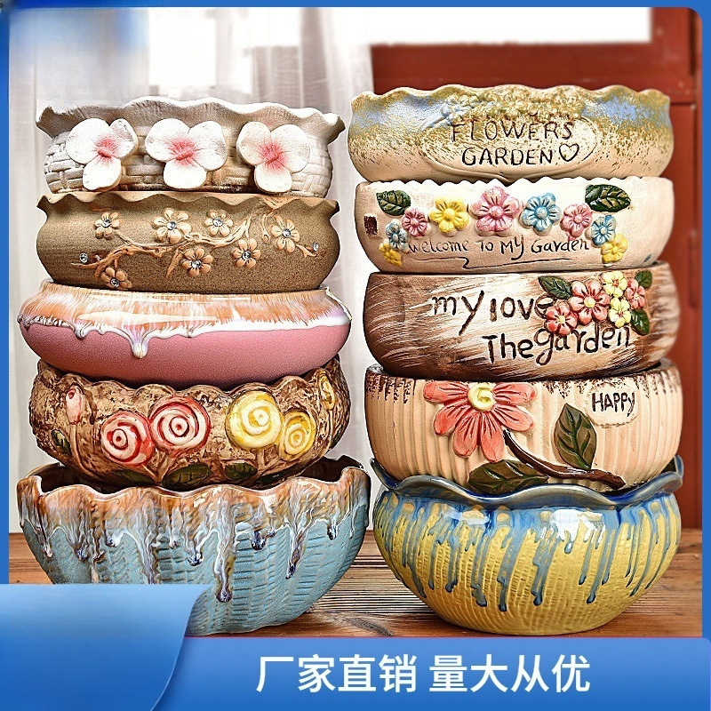 Large Succulent Flower Pot Ceramic Large Flower Pot Simple Large Diameter Stoneware Succulent Plant Platter Combination Flower Pot