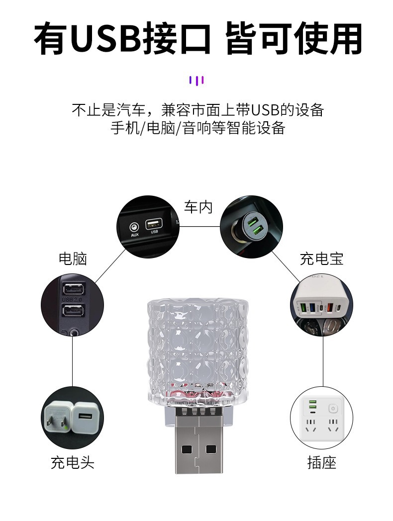 Car Touch Light Led Ambient Light No-Modification USB Car Night Light Colorful Breathing Light Seven-Color Decorative Light