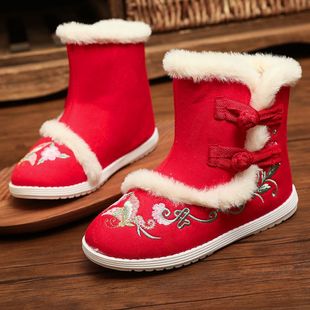 Hanfu boots girls' ancient cotton shoes ancient winter fleece-lined Tang suit antique new Chinese style shoes snow boots
