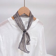 棉麻港风条纹小领巾个性发带文艺百搭女士夏季护颈小丝巾包包装饰