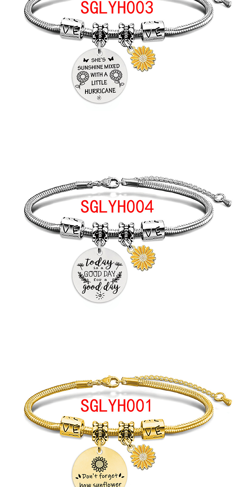 snake chain Chain Type Simple Style Sunflower Letter 201 Stainless Steel Snake Chain Bracelets In Bulk