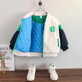 男童外套夹棉加厚秋冬款2025新款韩范痞帅小男童装毛毛衣冬装上衣