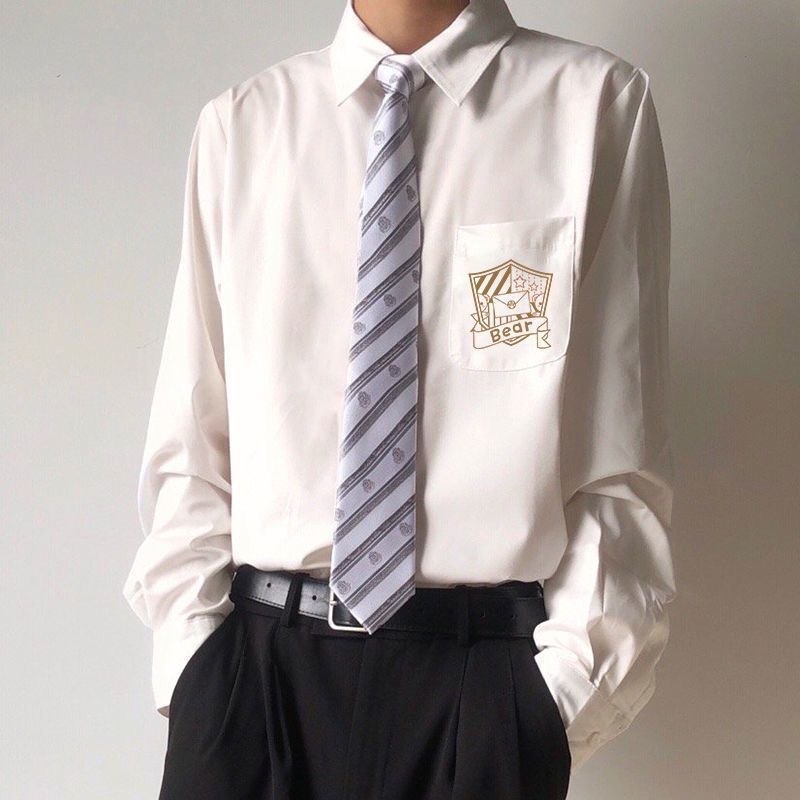Little Bear Letter Original Shirt Milk White Men's and Women's Long Sleeve Trendy Short Sleeve Spring Graduation Class Uniform Embroidered Shirt Little Bear Letter Original Shirt Milk White Men's and Women's Long Sleeve Trendy Short Sleeve Spring Graduation Class Uniform Embroidered Shirt