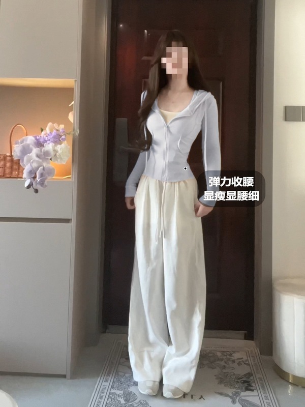 蓝色修身薄款外套女款秋2025新款韩系短款连帽正肩美式chic小个子|undefined