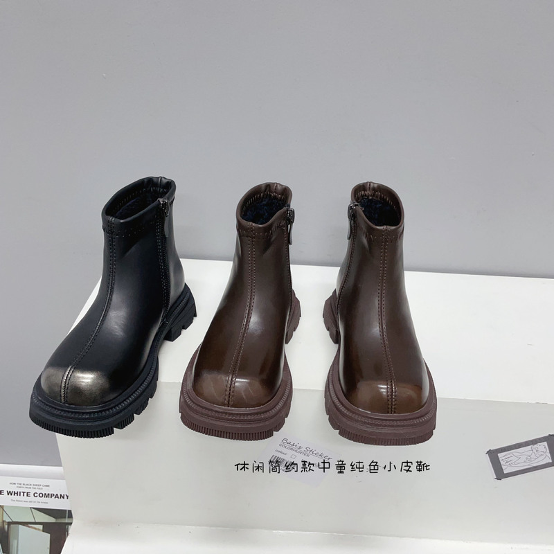 擦色磨砂皮儿童休闲风加绒保暖小棉靴2025年冬款男女童小高跟皮靴|undefined