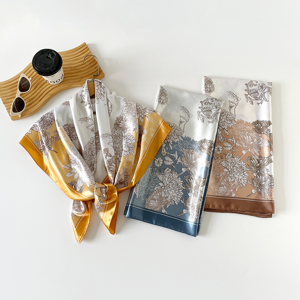 Women's Large Square Silk Scarf 90x90cm Retro Style Print Headscarf Middle Eastern Satin Fashion Accessory_voghion.com