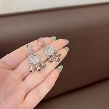 新中式民族风镶钻超闪平安锁耳扣个性精致时尚气质轻奢重工耳饰品