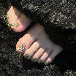J-314 Spring Green Butterfly Foot False Nails Cross-border Mori Fresh Butterfly Simple Temperament Wearing Nail Pieces Wholesale