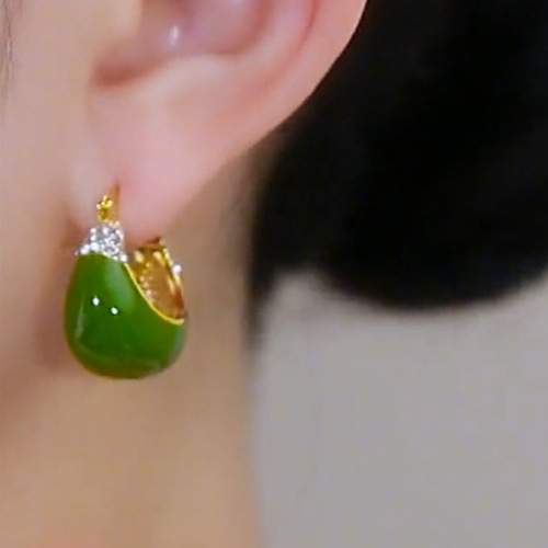 Elegant Green Oil-Flash Diamond Stud Earrings for Women -  New Fashion Baby Drop Hoops - Retro Earrings
