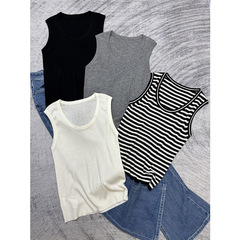 Wool slim fit U-neck vest 6 colors with 2023 spring and summer thin college style knitted bottoming shirt for women M5372