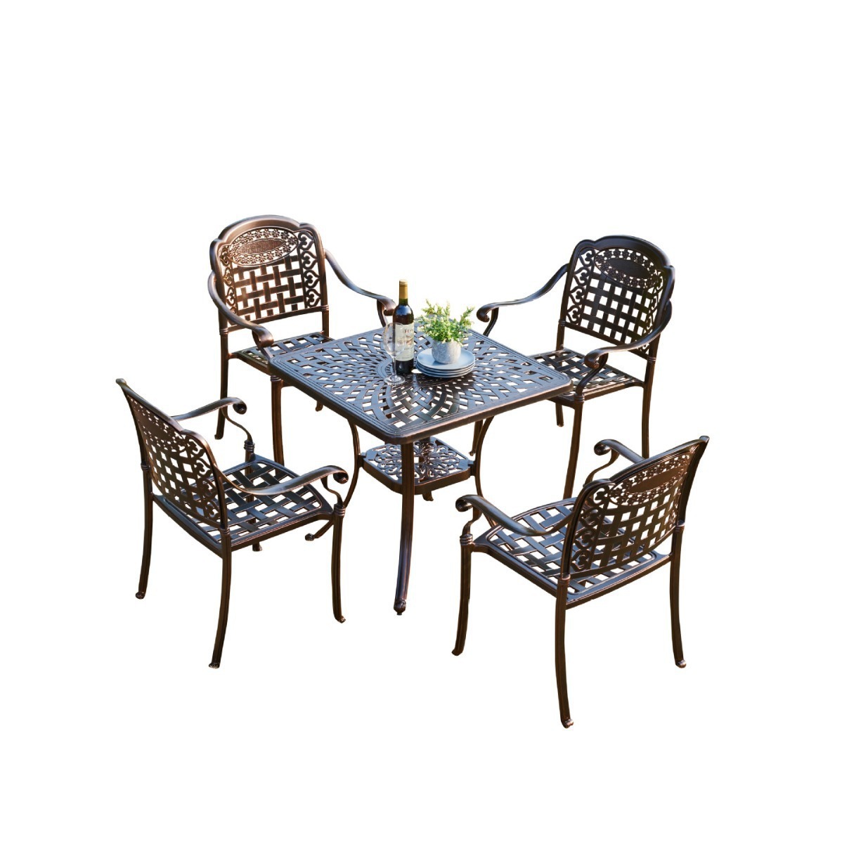 Promoción de juegos de mesas y sillas al aire libre para jardines de terrazas de mesa redonda con hornos de venta caliente en América del Norte