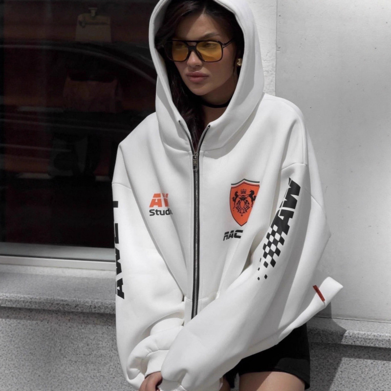 Cross-Border European and American Street Style Autumn and Winter Letter Print Hooded Sweatshirt Oversize Fashion Trendy Loose Zipper Jacket Cross-Border European and American Street Style Autumn and Winter Letter Print Hooded Sweatshirt Oversize Fashion Trendy Loose Zipper Jacket