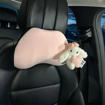 car headrest neck pillow, cute: Headrest - car-accessories-single-pink-comfortable-neck-support-bunny-headrest