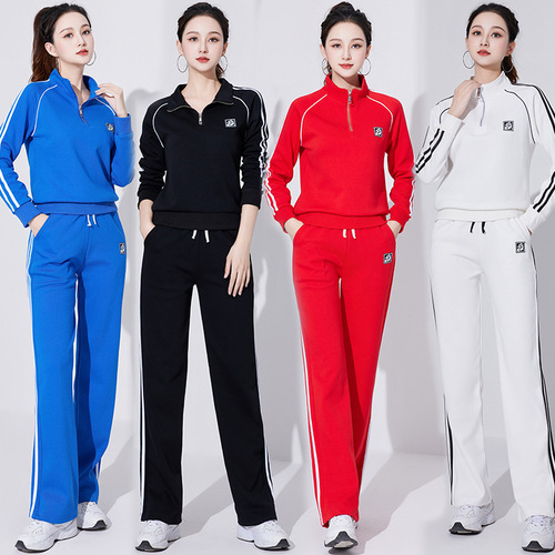 New two-piece set autumn and winter stand-up collar thickened sports fitness exercise group dancing clothes fashionable fitness women's casual wear