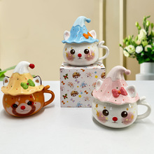 跨境INS小众马克杯可爱魔法猫咪咖啡杯碟陶瓷杯下午茶杯办公水杯