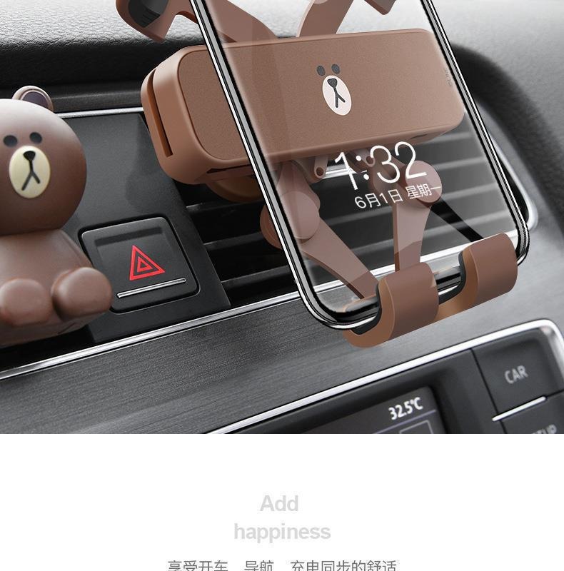 Brown Bear Smartphone Holder for Electric Vehicles, Universal Car Air Vent Gravity Navigation Mount