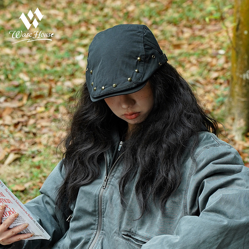 韓系復古鉚釘貝雷帽女款春夏季薄款前進帽遮陽報童帽鴨舌帽男女