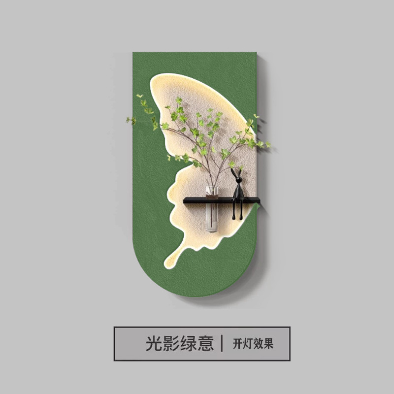 奶油风客厅装饰画创意水培绿植灯光画高档玄关挂画入户正对门壁画|undefined