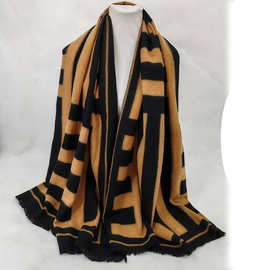 外贸尾单仿羊绒抽象画拉毛长巾女士秋冬保暖围巾厚款披肩厂家直销