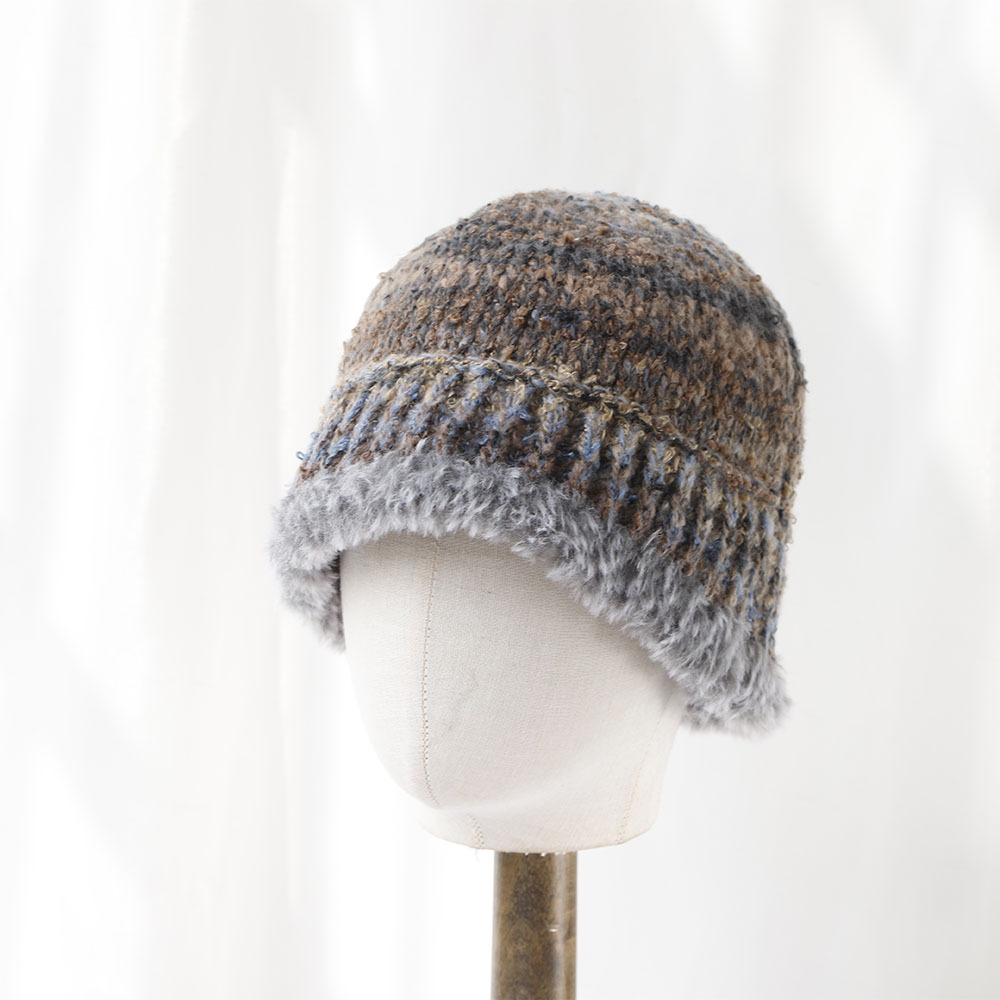 Niche Design Retro-Farbverlauf-Fransen-Strick-Bucket für Damen, Herbst und Winter, warmer Ohrenschutz, Gesichtsformer_voghion.com