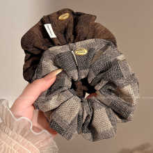 秋冬美拉德格纹双层大肠发圈女高弹力扎发皮筋头绳高级感头花发绳