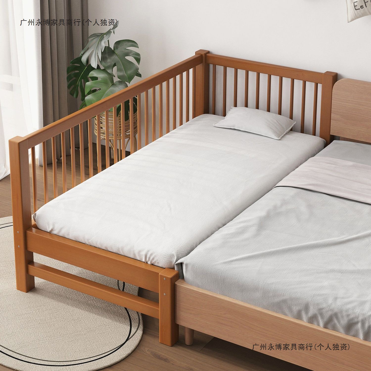 Walnut Children's Bed Crib Pure Solid Wood Crib Boy Girl Beech Bed Single Bed Children's Spliced ​​Bed