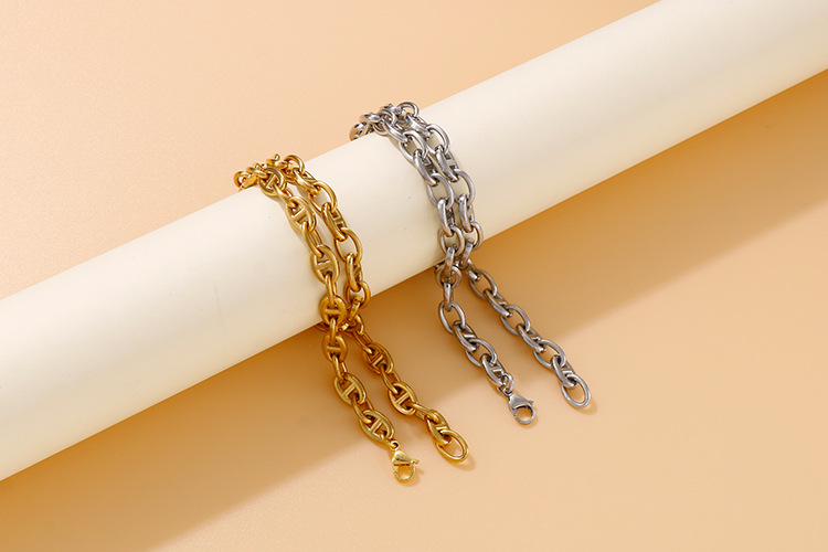 new fashion oval ring open buckle stainless steel necklace bracelet set wholesale nihaojewelry