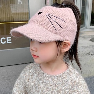 Children's Duck Tongue Hat Autumn and Winter Foreign-style Girls' Empty-top Knitted Hat Woolen Kitten Boys' Baby Woolen Baseball Cap
