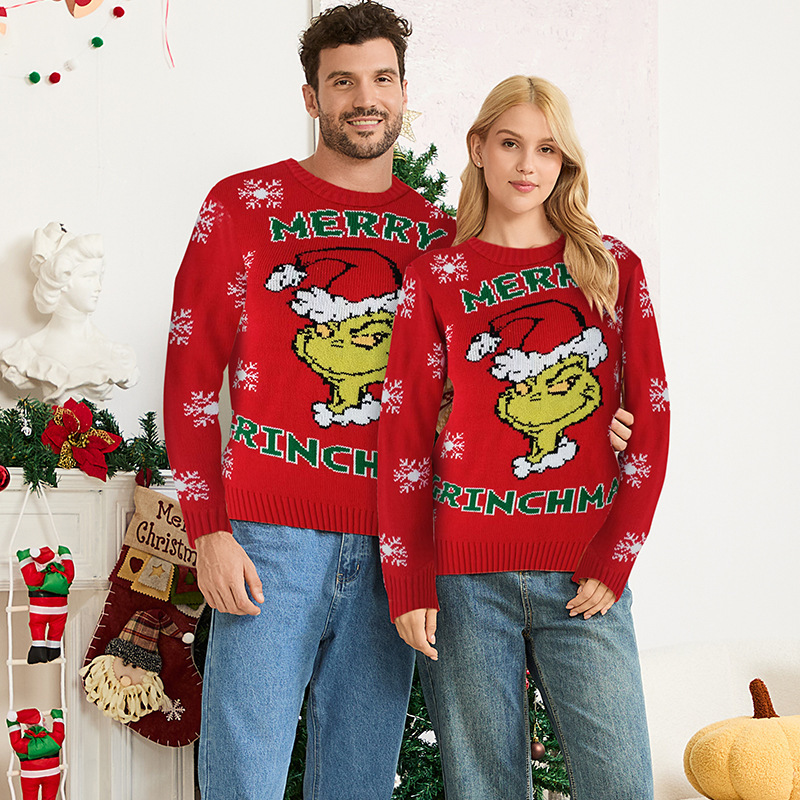 Cross-Border Amazon Green Furry Monster Parent-Child Outfit Red Sweater Loose Casual Halloween Christmas Ugly Sweater Customization