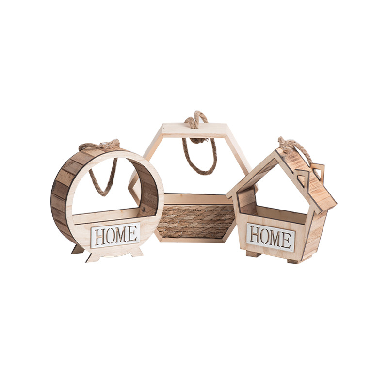 Casa creativa de pared decoración de la pared de la sala de estar canasta de flores madera retro verde en la pared colgante de la canasta