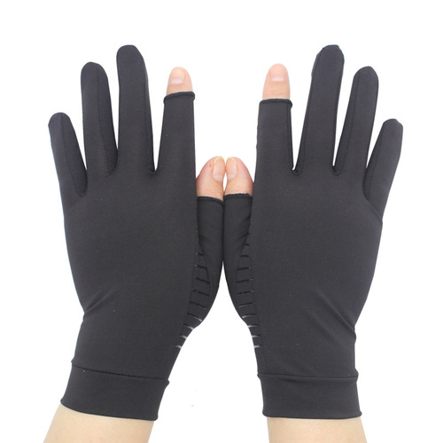 Cross-border copper fiber pressure gloves with exposed two fingers outdoor warm non-slip driving fitness sports cycling gloves