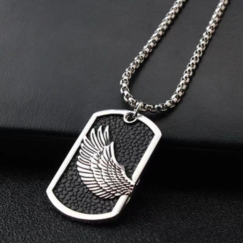 Wings Pendant Sweater Chain Titanium Steel Necklace Unisex_voghion.com