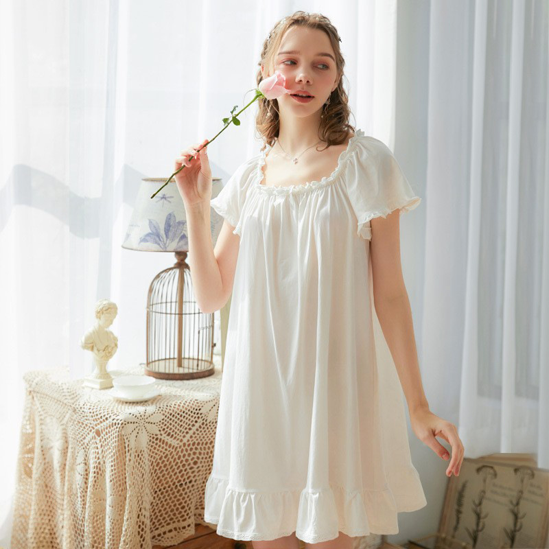 睡裙短袖新品棉宽松大码短裙女夏宫廷甜美公主可爱批发睡衣家居服