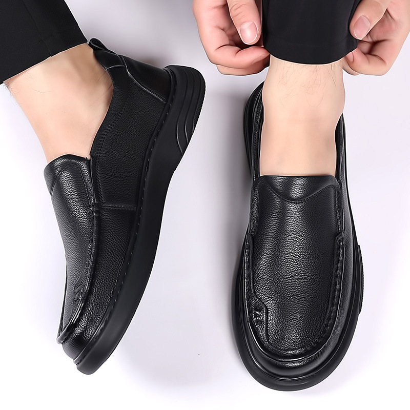 Casual leather round toe, autumn daily leather, men's shoes, slip resistant, loafers, toe layer cowhide,_voghion.com