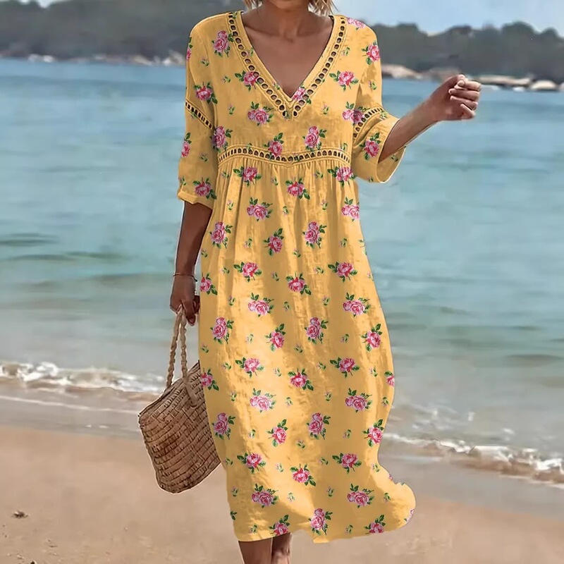 Light and Warm Amazon Cross-Border Spring and Summer New Elegant Casual Fashion V-Neck Digital Print Plus-Size Dress for Women Light and Warm Amazon Cross-Border Spring and Summer New Elegant Casual Fashion V-Neck Digital Print Plus-Size Dress for Women