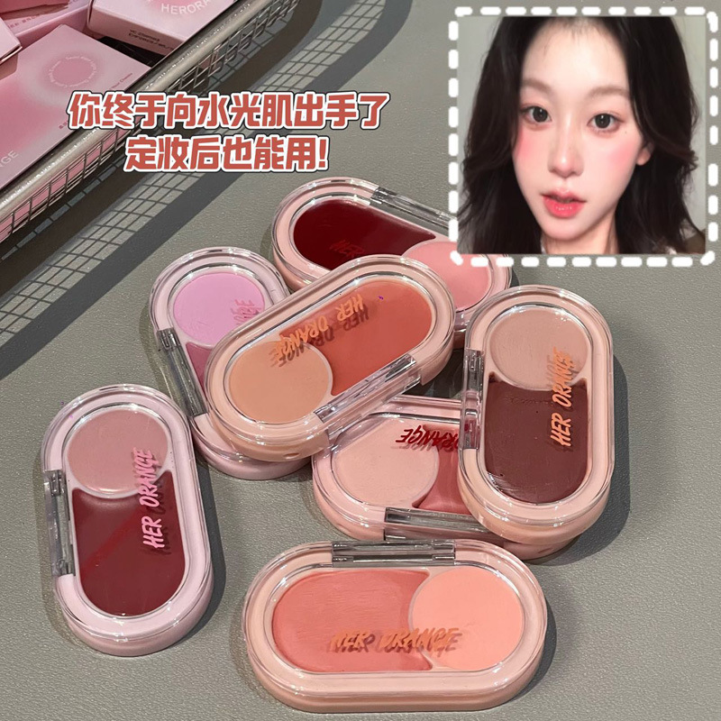 HERORANGE semi-maduro blush de color claro de dos colores blush de agua brillante blush de maquillaje especialista en belleza