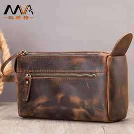《定制款》男士手包真皮手拿包复古牛皮手抓包大容量疯马皮洗漱包