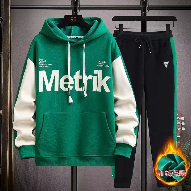 Otoño e invierno nuevo suéter forrado de lana conjunto de dos piezas niños marca de moda guapo juventud moda casual traje deportivo moda