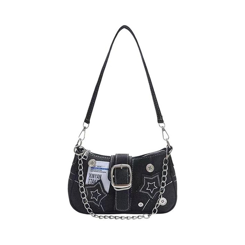 Star Denim Armpit Bag, High-End Sexy Fashion Niche Design, Crescent Bag, Handbag, Chain Bag