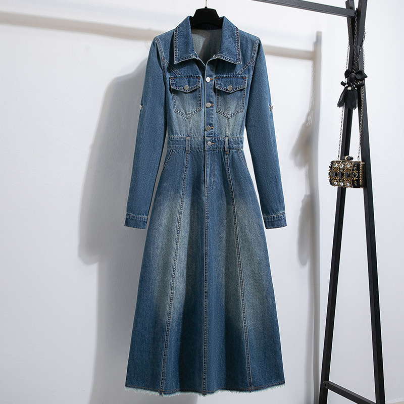 Real Shot of Good Quality Long-Sleeved Denim Dress for Women Spring Plus Size Fat mm Loose Elegant Shirt Denim Skirt Long Skirt Real Shot of Good Quality Long-Sleeved Denim Dress for Women Spring Plus Size Fat mm Loose Elegant Shirt Denim Skirt Long Skirt