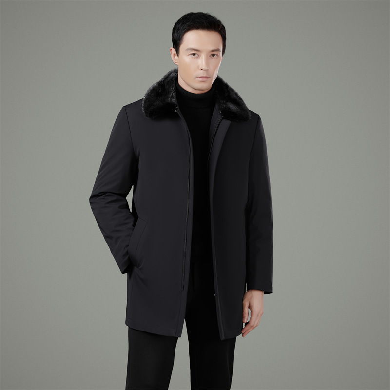 Light Luxury Classy Middle-Aged and Elderly Men's Nylon Jacket Business Mid-Length Fox Fur Collar Liner Warm Top Light Luxury Classy Middle-Aged and Elderly Men's Nylon Jacket Business Mid-Length Fox Fur Collar Liner Warm Top