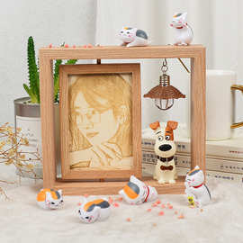 27IK母亲节520木刻画照片摆台相框旋转diy手工礼物相片自制装饰品