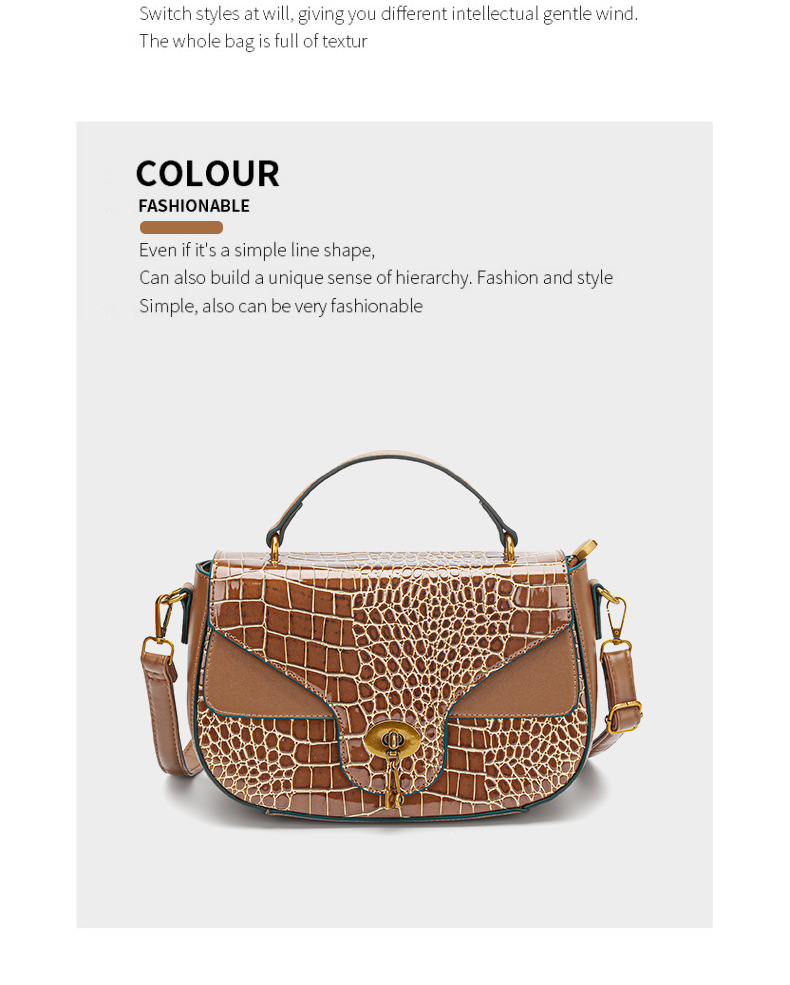 Women's Saddle Bag With Contrast Colour Stone Pattern Design_voghion.com