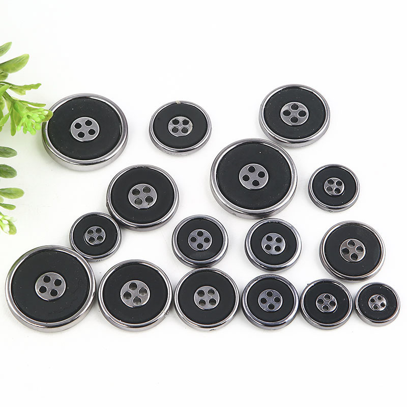 Spot direct ABS electroplated plastic four-eye coat button jacket overalls double circle silver edge metal button Spot direct ABS electroplated plastic four-eye coat button jacket overalls double circle silver edge metal button