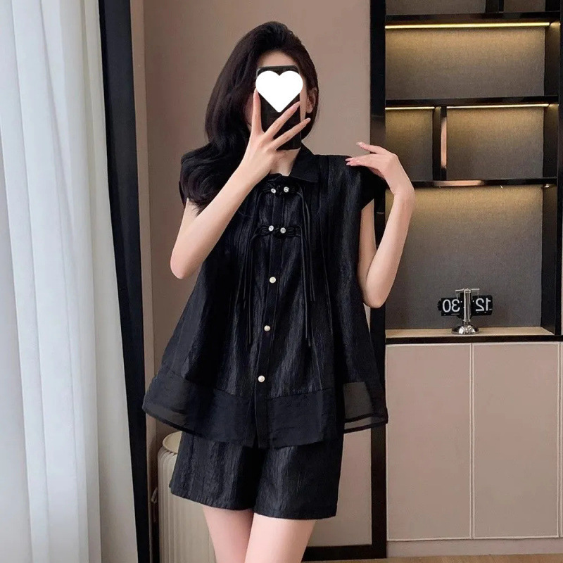ワンピース/ファッショナブルな女性の夏の新しいゆったりとした大きいサイズの女性の新しい中国風のシャツ半袖ショーツ女性のトレンディな|undefined